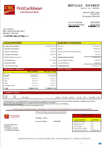Download Grenada CBIC bank bank mortgage statement scr Photoshop template